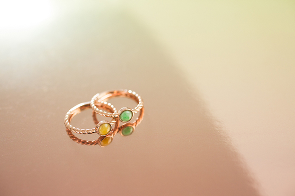 Rose gold jade rings for stacking by TRACE | minimal jewelry photography