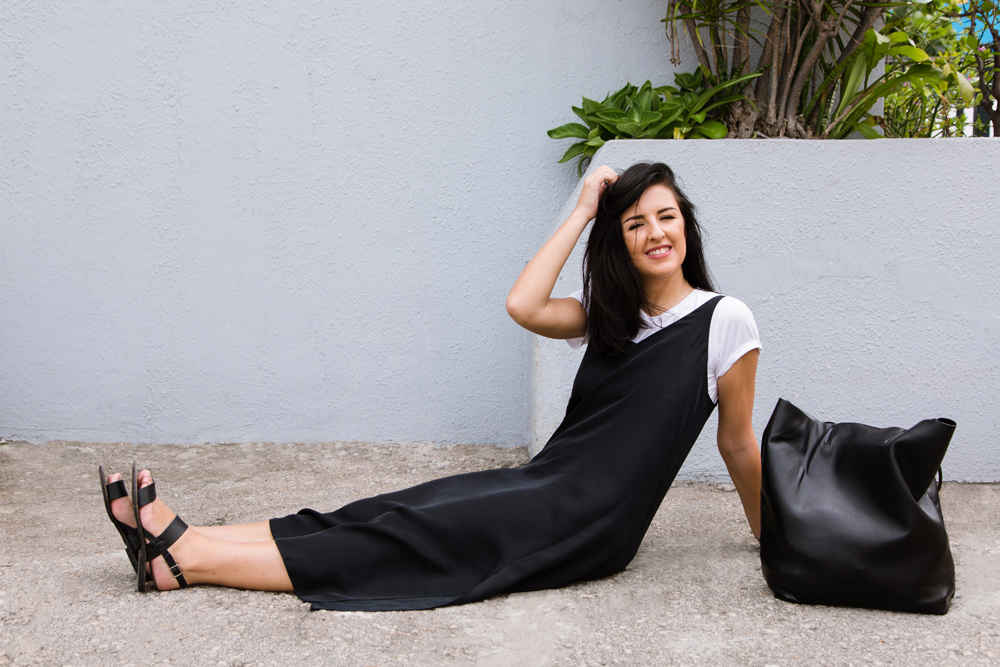 Grana black silk dress, minimal lifestyle fashion photo