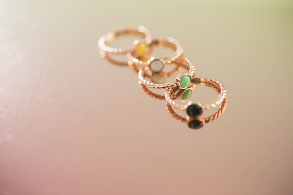 TRACE Candy Stack rose gold rings – minimal jade jewelry
