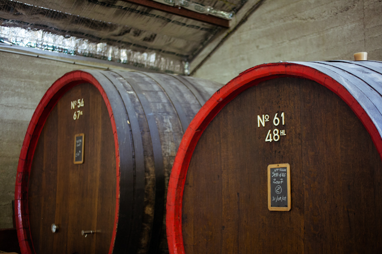 Wine aging in wooden barrels