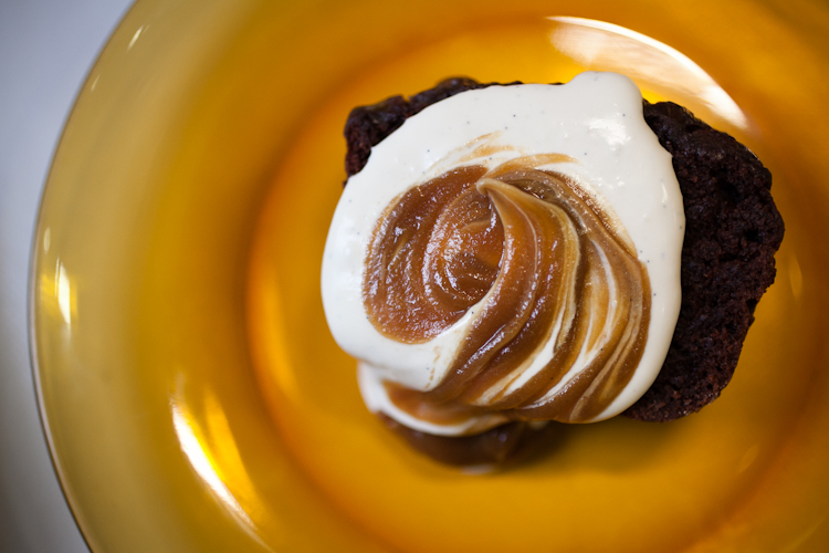 chocolate cake with vanilla butter sauce