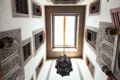 Looking up at the open roof • Moroccan riad architecture