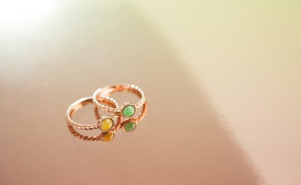 Rose gold jade rings for stacking by TRACE | minimal jewelry photography