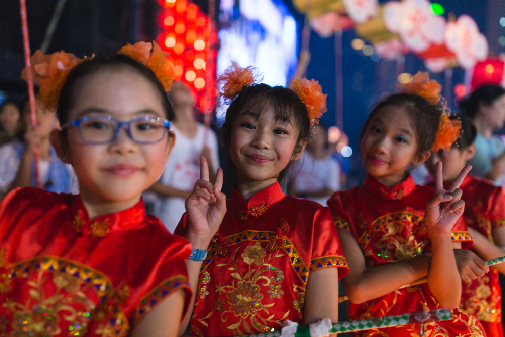 Little girls with lanterns at Tai Hang Fire Dragon Dance